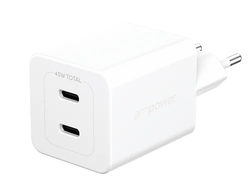 Turbo 45W Charger Incl. 2 X USB-C EU Plug Silver White