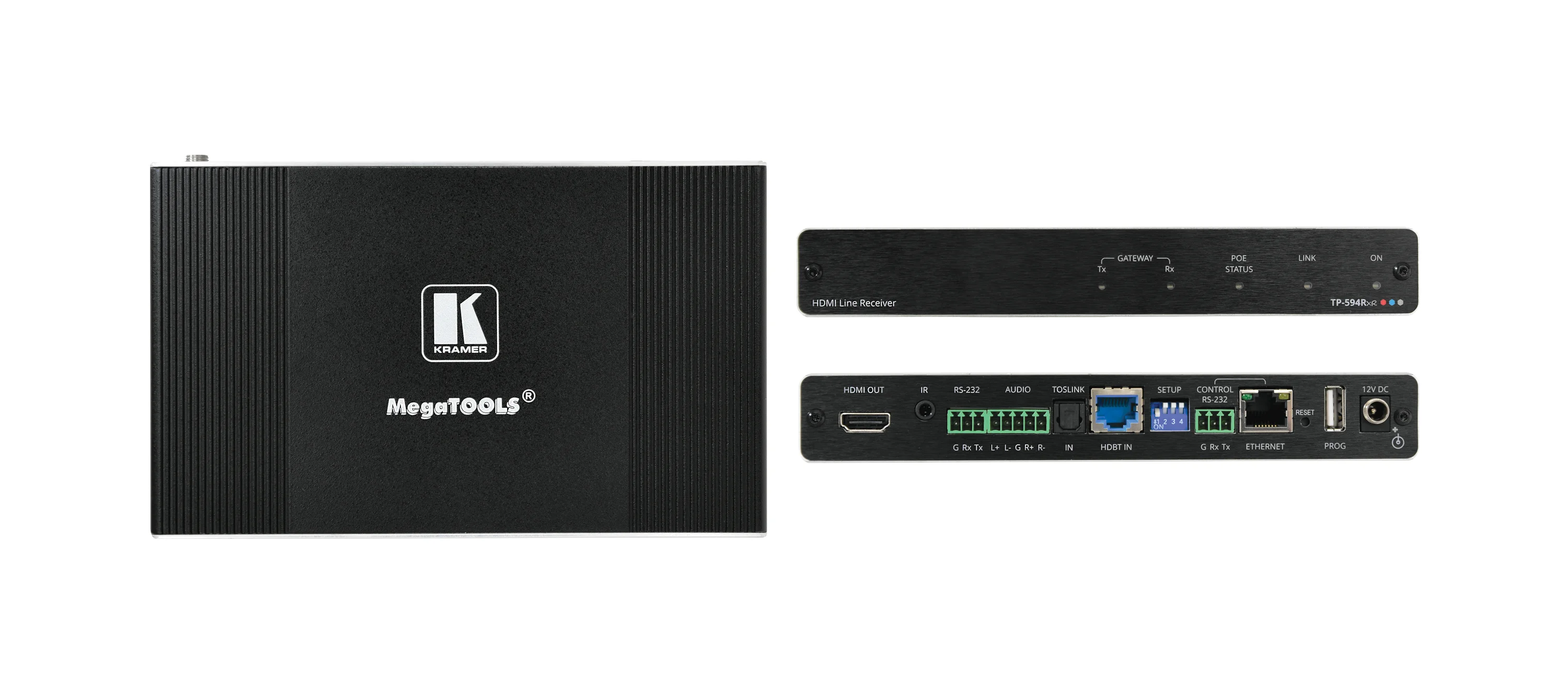 TP-594Rxr – 4K HDR HDMI Empfänger mit Ethernet, RS-232, IR, ARC & Stereo Audio Ein-/Ausbettung über PoE Extended-Reach HDBaseT 2.0
