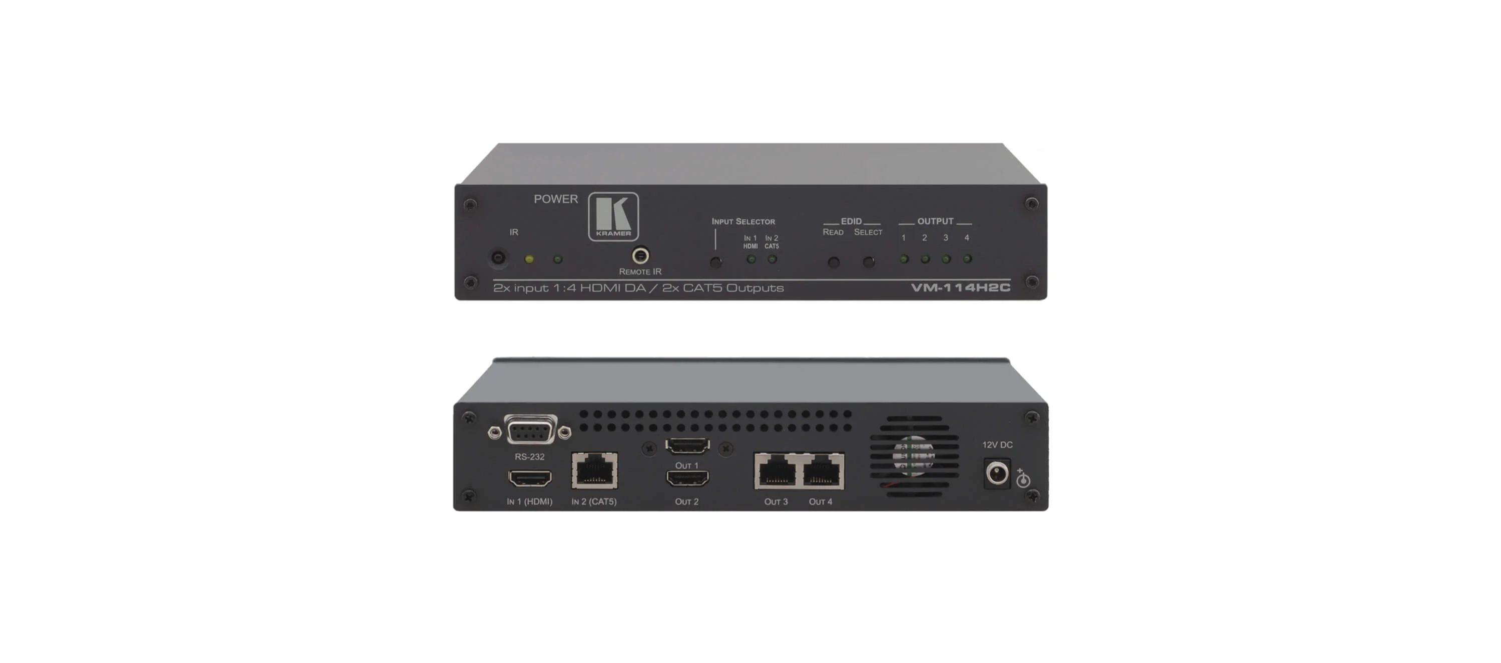 VM-114H2C – 2x1:4 Umschalter mit Verteilverstärker für HDMI und DGKat™Twisted Pair mit RS-232 und IR
