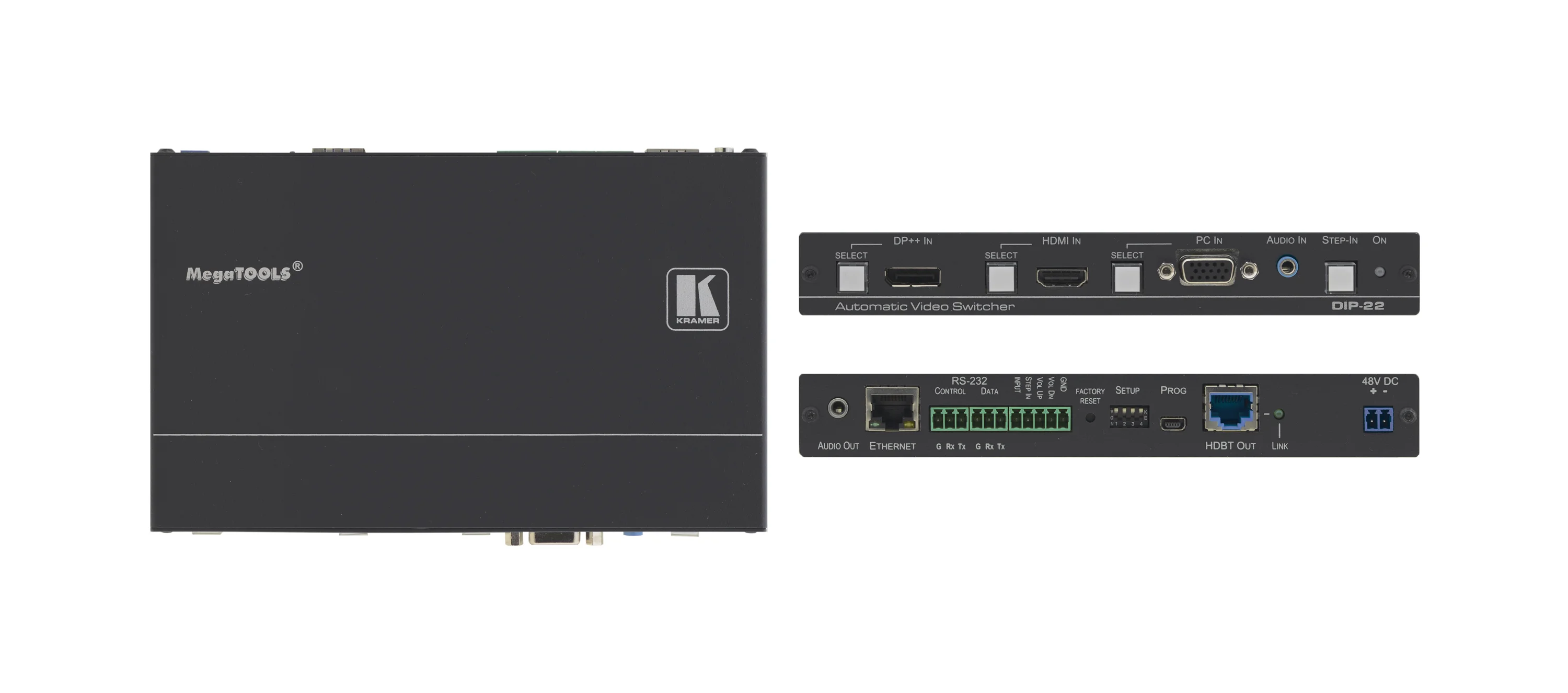 DIP-22 – 4K60 4:2:0 DisplayPort ++, HDMI & VGA Automatikumschalter mit bidirektionalem PoE über HDBaseT und Maestro Raum Steuerung