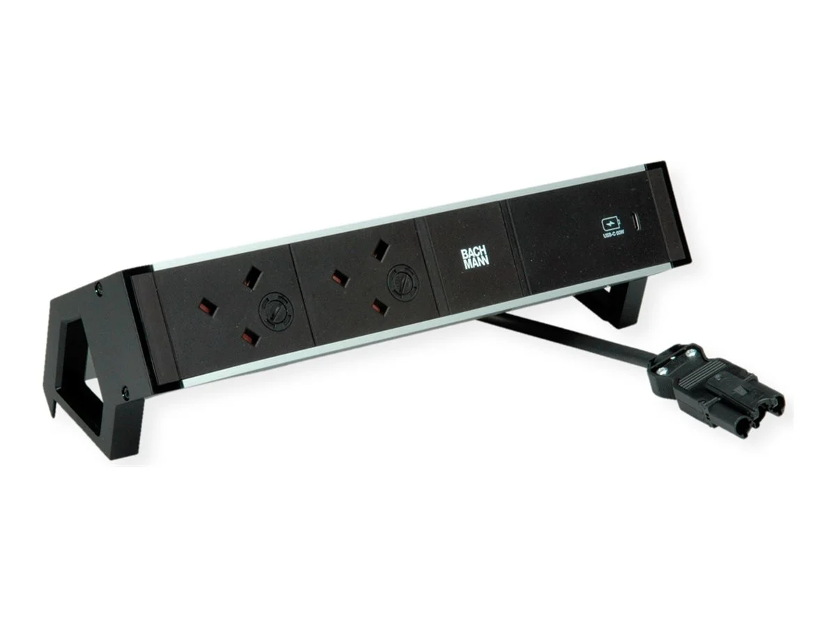 BACHMANN DESK2 ALU BLACK 2xUK 1xUSBC 60W