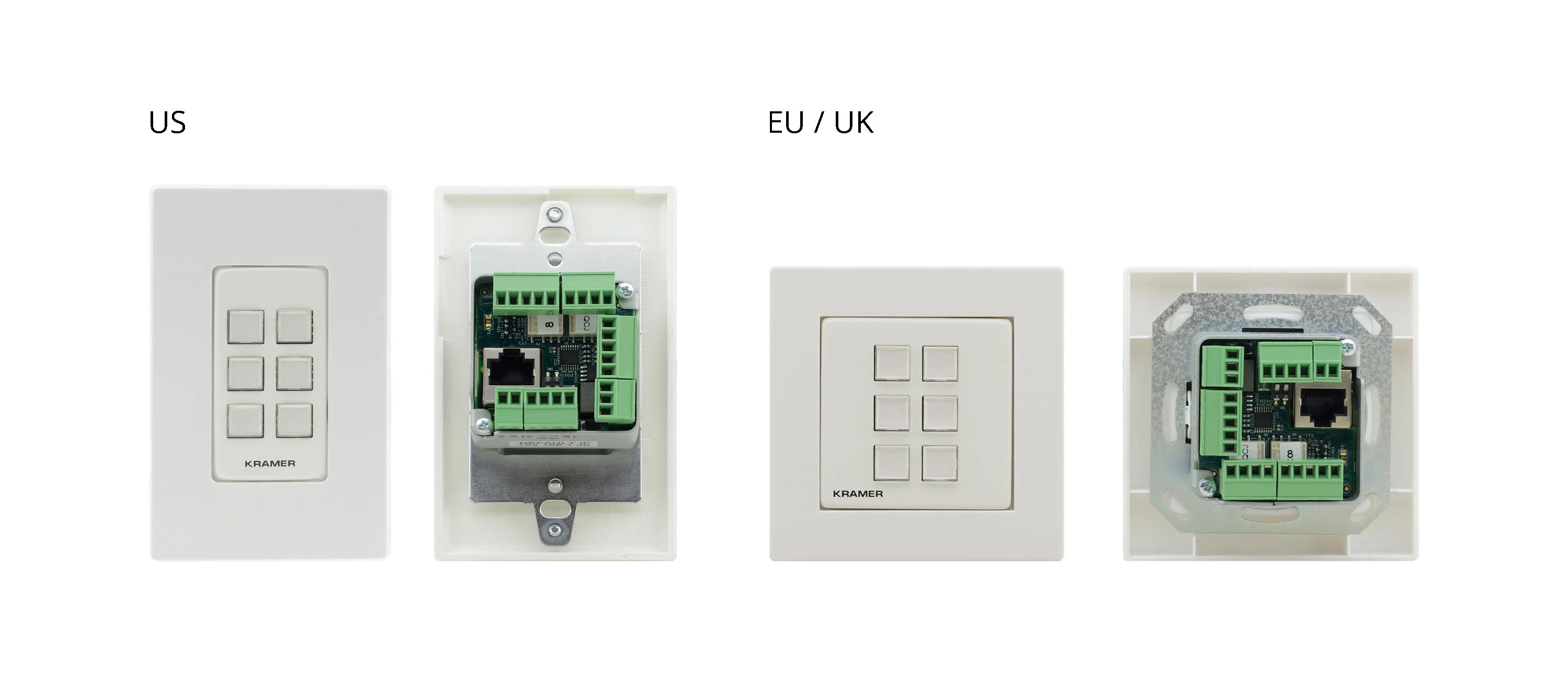RC-206/RC-306 EU PANEL SET – 1 Black Frame and Faceplate Set for EU/UK Size Wall Plate. RC−206/RC−306 EU PANEL SET is a set of two black frames and one black faceplate for Kramer RC−206 and RC−306 EU/UK size wall plates.