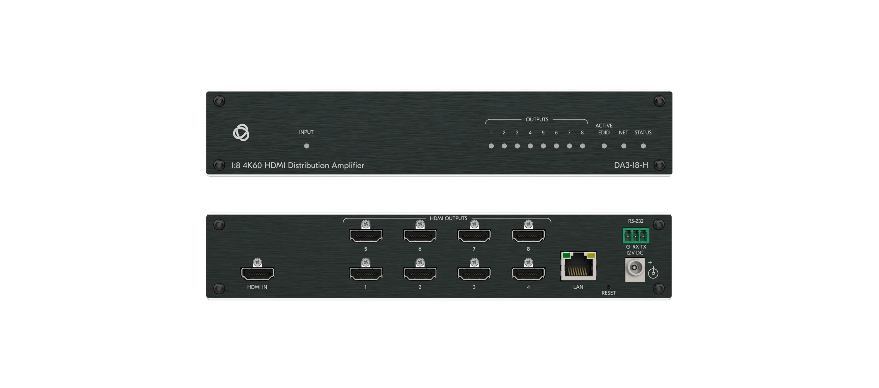 DA3-18-H – 1:8 4K HDR HDMI Distribution Amplifier