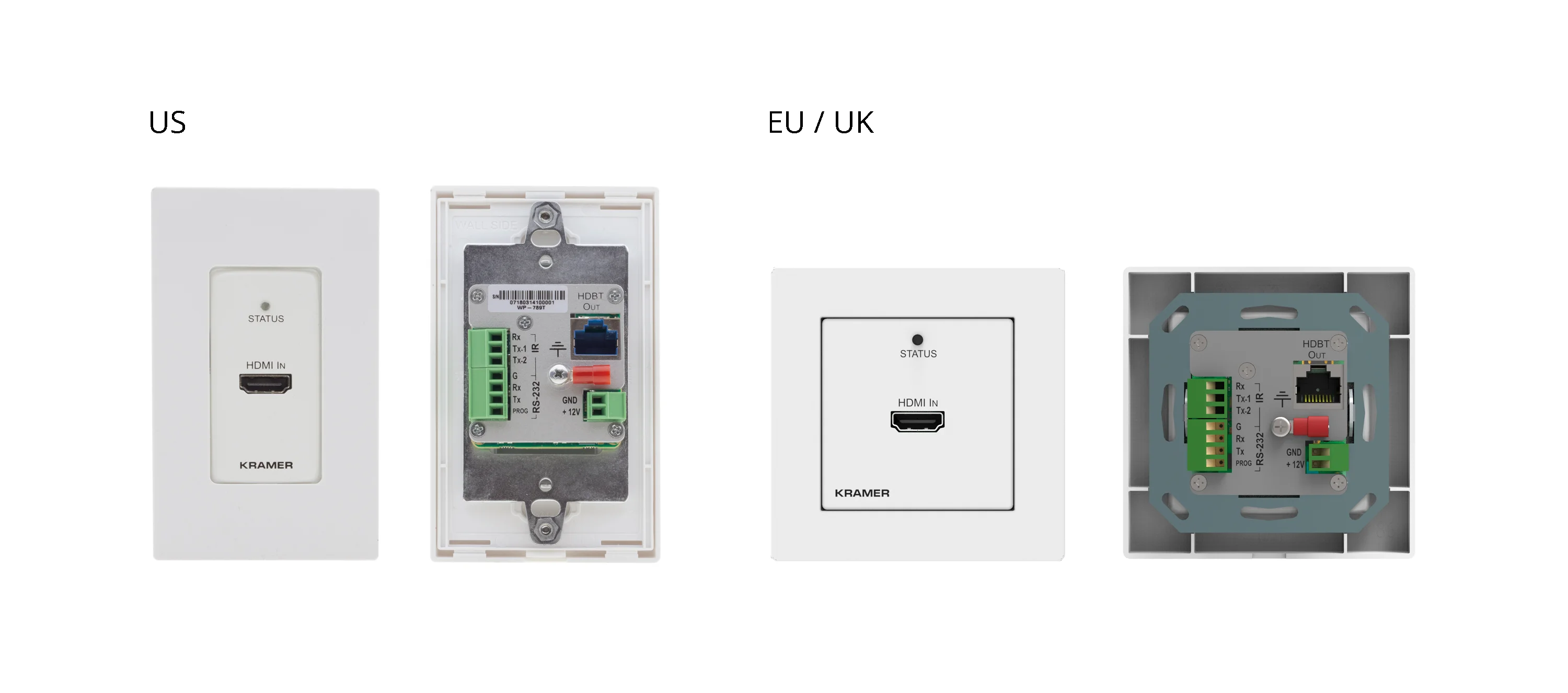 WP-789T/EU-80/86(W) – EU- und UK Wall-Plate mit EU- und UK-Weißrahmen