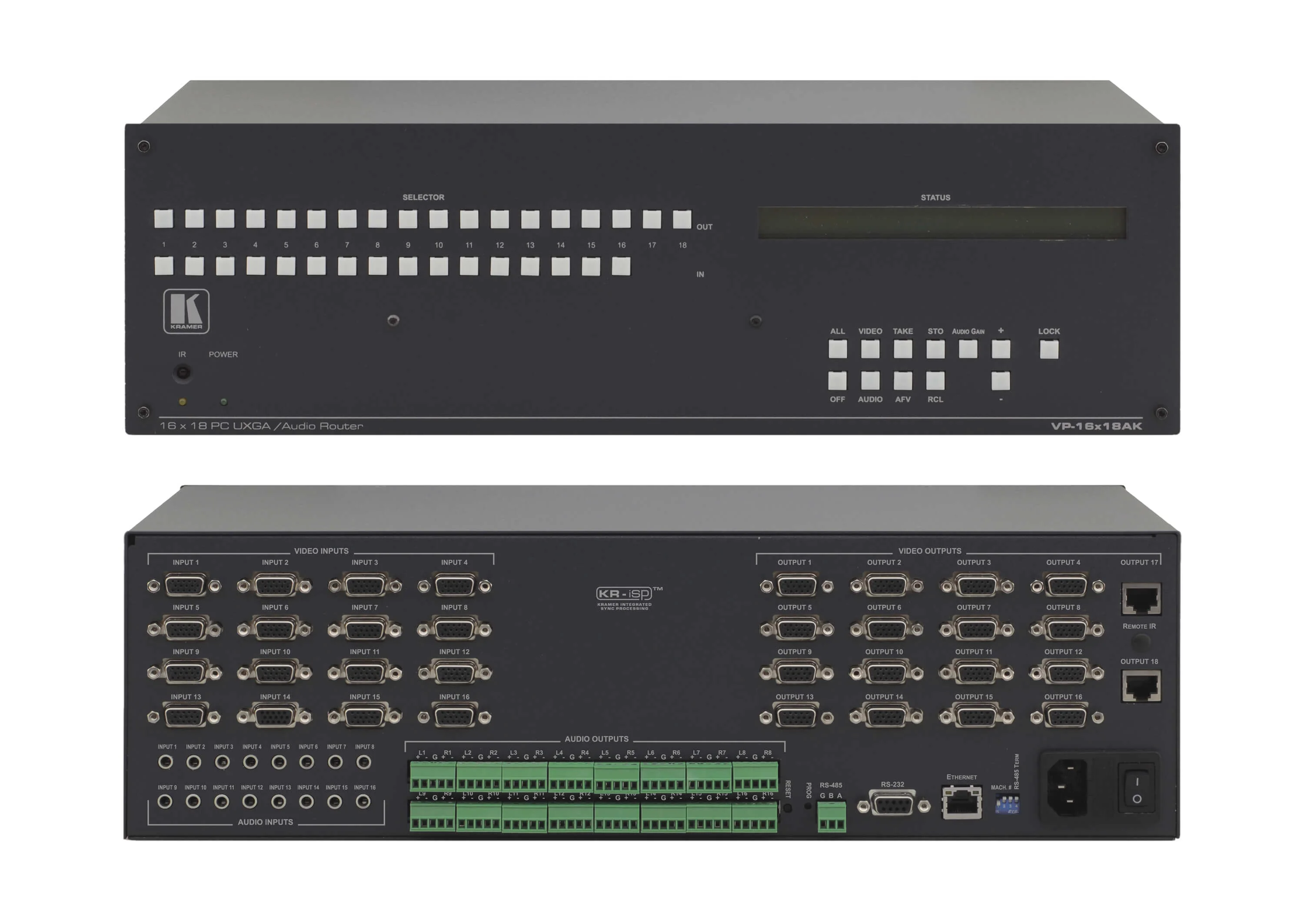 VP-16x18AK – 16x18 Matrixschalter für Computergrafik und unsymmetrisches Stereo-Audio