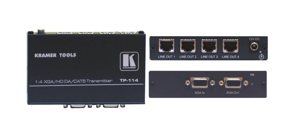 TP-114 – 1:4  Twisted Pair Übertrager mit Verteilverstärker für Computergrafikvideo / HDTV