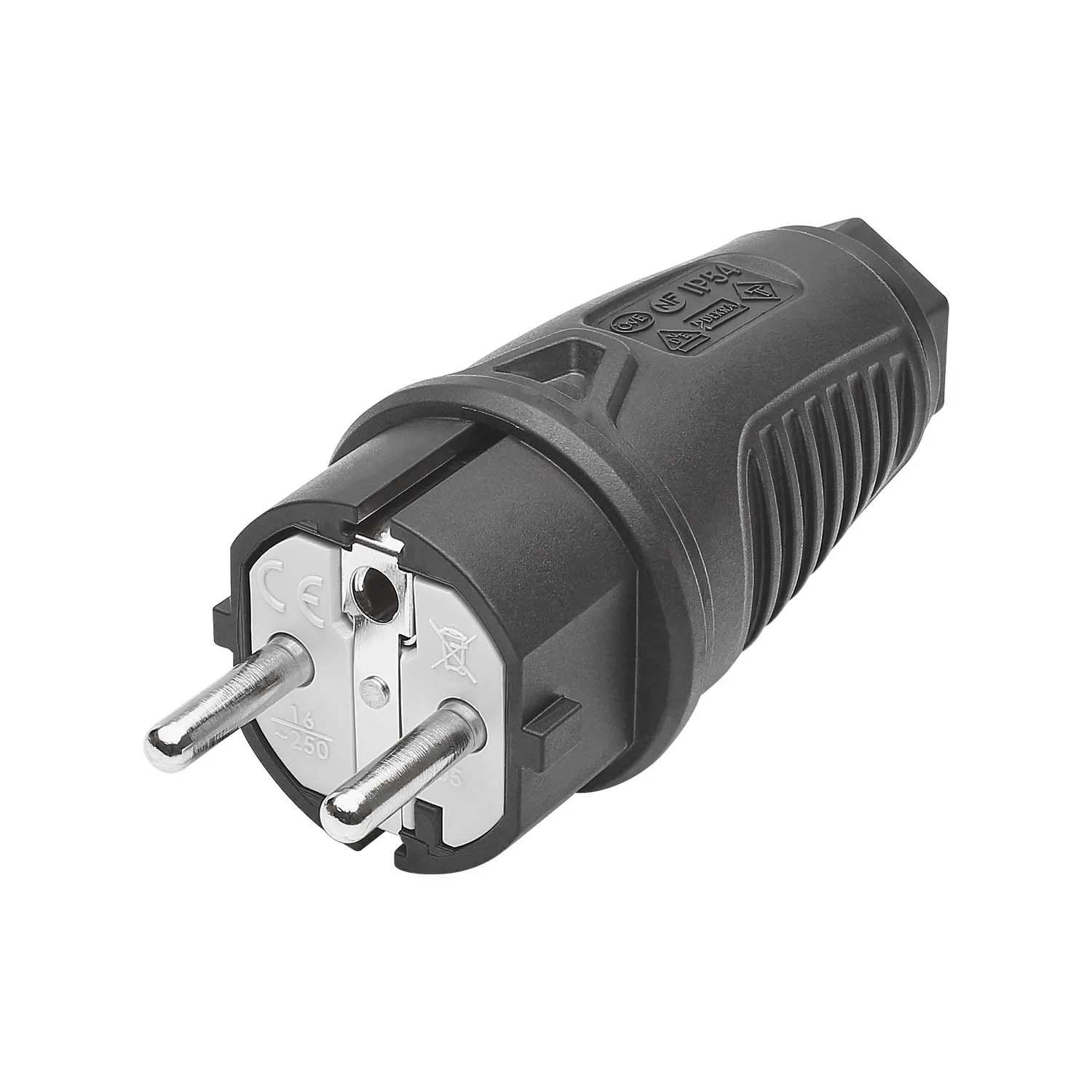 SCHUKO-Kabelstecker Gummi schwarz IP44