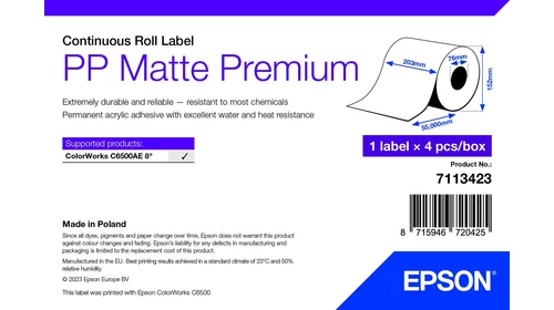 PP MATTE LABEL PREM CONTINUOUS ROLL 210X55MM