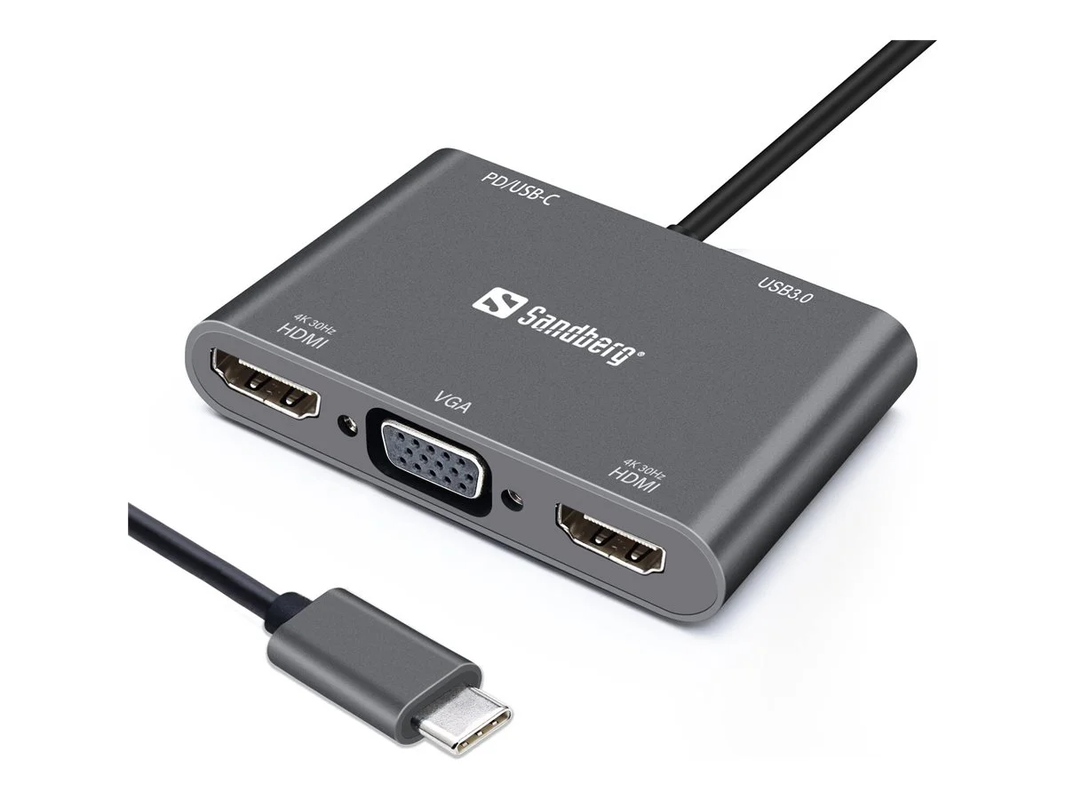 SANDBERG USB-C Dock 2xHDMI+1xVGA+USB+PD