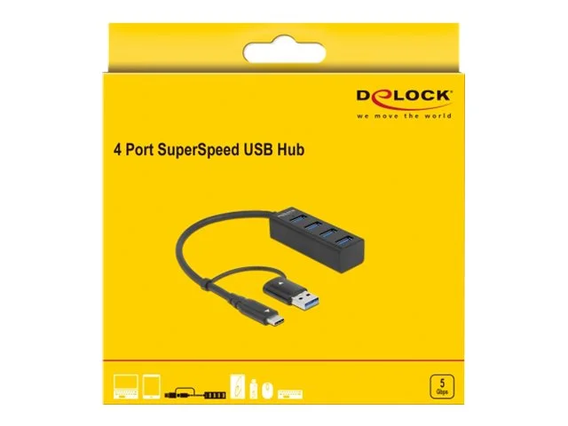 DELOCK 4 Port USB 3.2 Gen 1 Hub mit USB