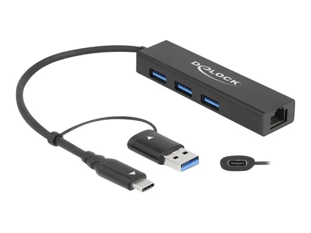 DELOCK 3 Port USB 3.2 Gen 1 Hub + LAN