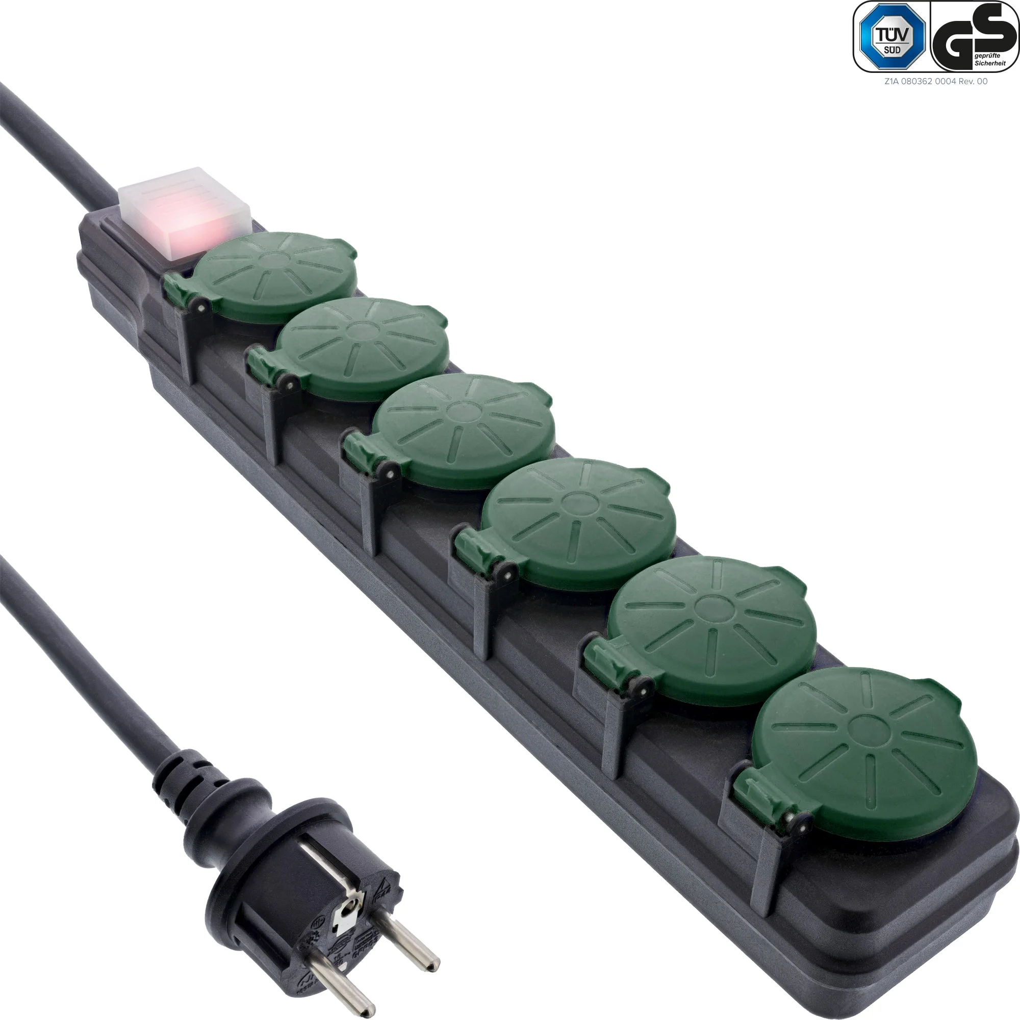InLine® Outdoor-Steckdosenleiste, 6-fach Schutzkontakt, IP44, mit Schalter, 10m