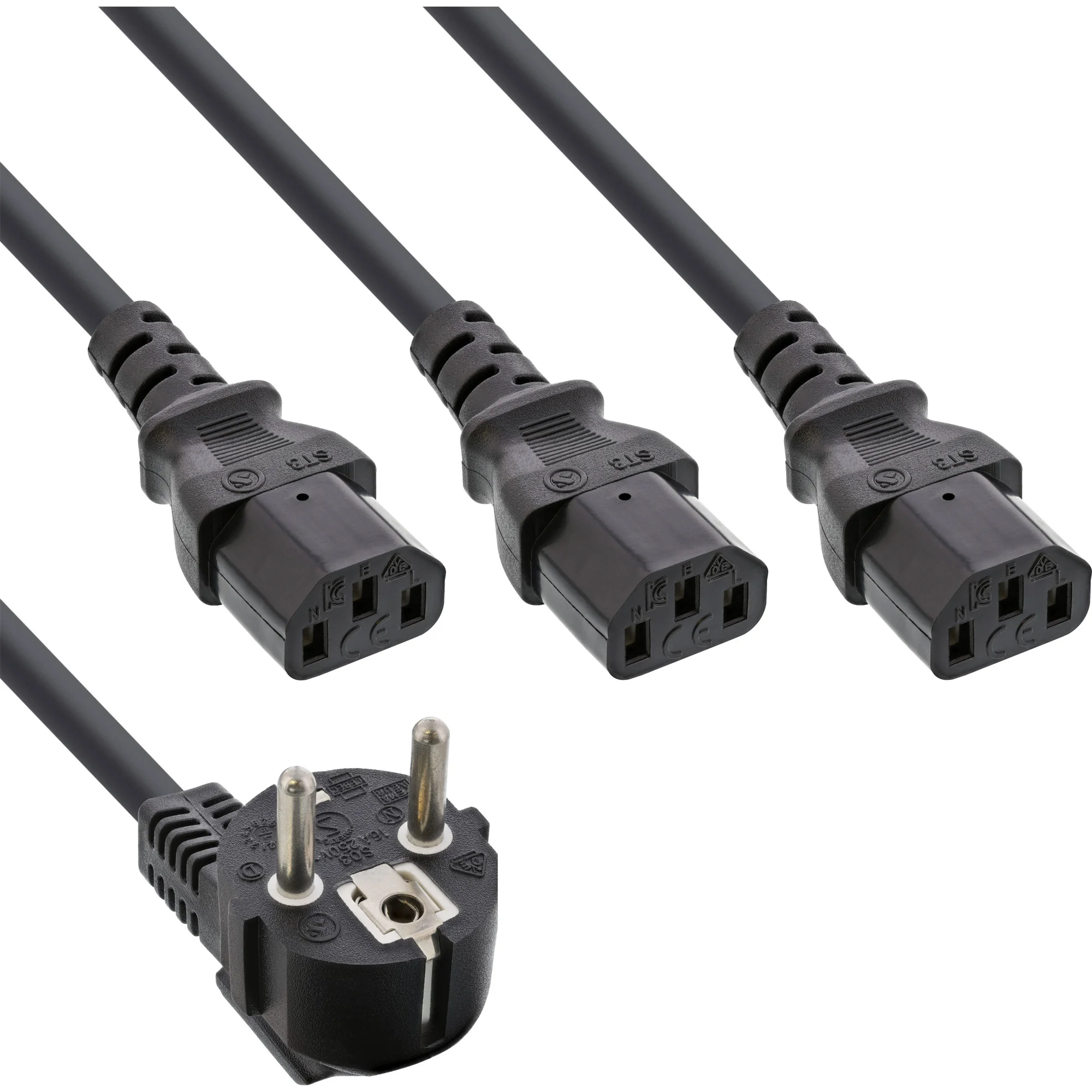 InLine® Netz-Y-Kabel, 1x Schutzkontaktstecker zu 3x Kaltgerätestecker, 3m