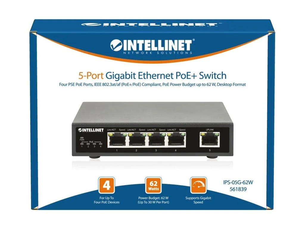 INT 5-Port Gigabit PoE+ Switch 1SFP 62W