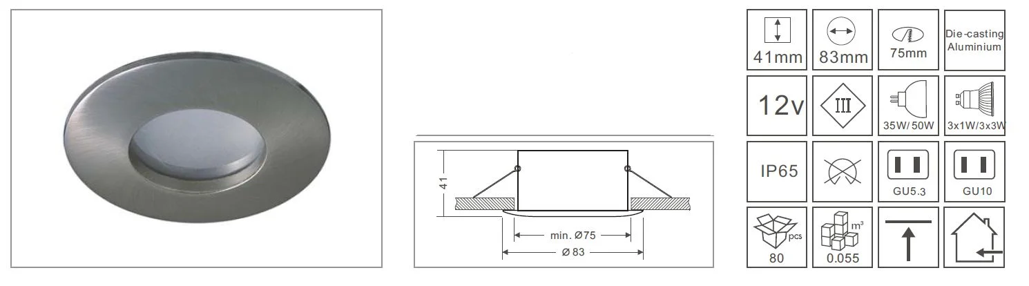 Synergy 21 LED Retrofit GU10 / GX5, 3 Deckeneinbausatz IP65 silber