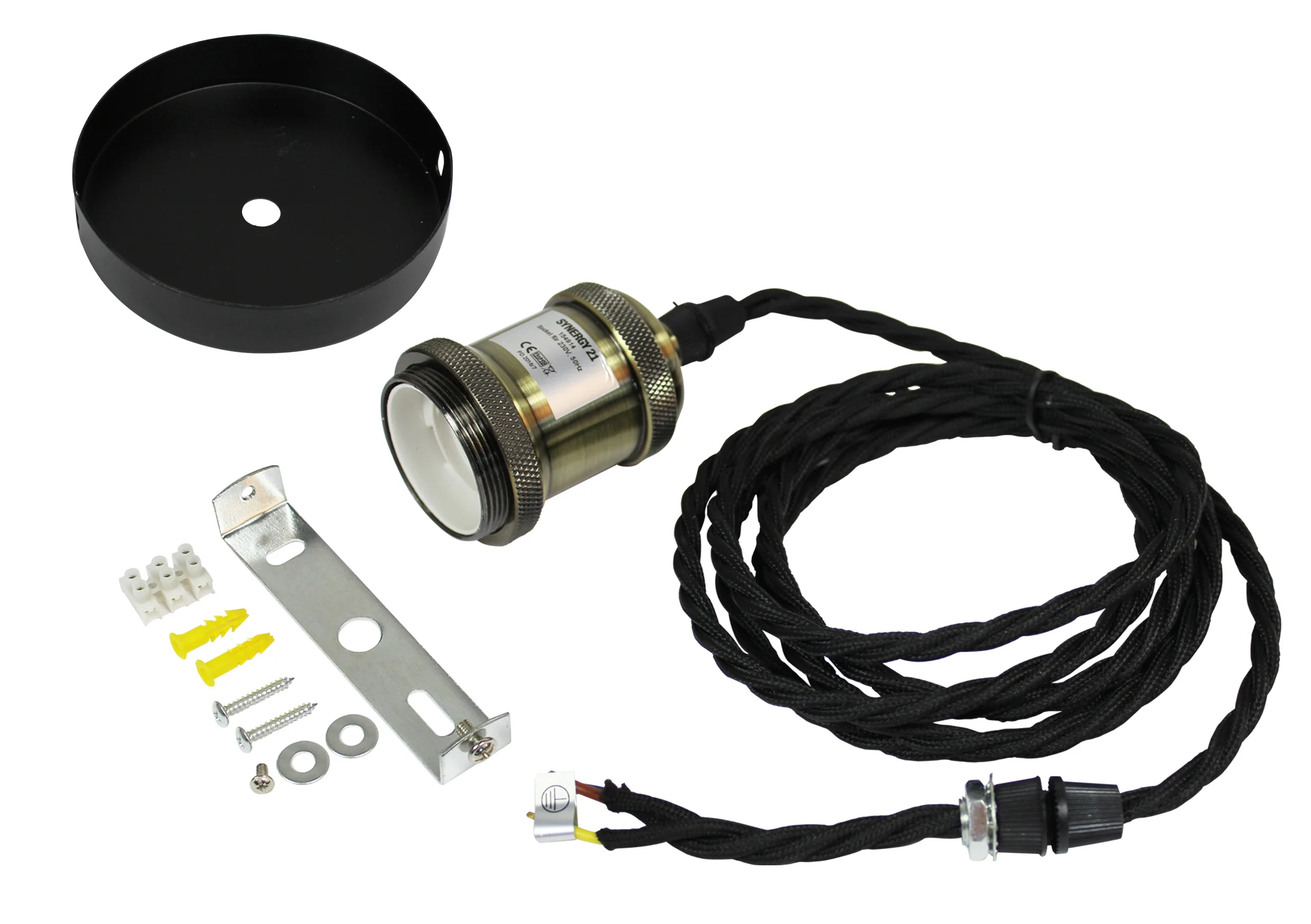 Synergy 21 E27 BIG-LED Fassung 1 Kupfer mit Textilkabel