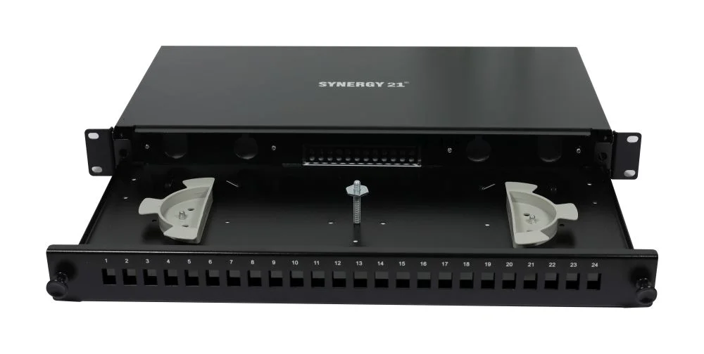 LWL-Patchpanel 6xLC(APC)-Duplex-Buchsen, 19", OS2, 9/125u Singlemode, Schwarz, Synergy 21,