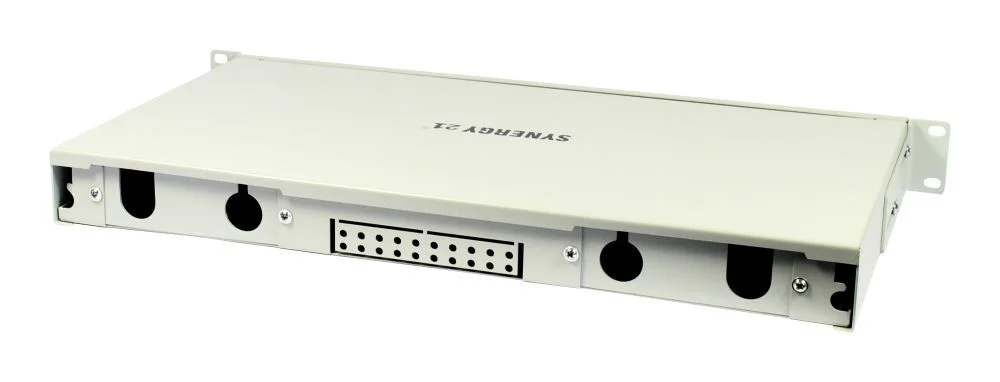 LWL-Patchpanel 24xLSH(E2000APC)-simplex-Buchsen, 19", 9/125u Singlemode, Lichtgrau, Synergy 21,