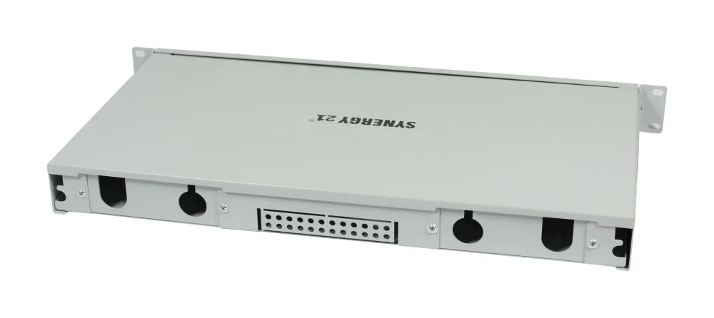 LWL-Patchpanel Spleisbox,19", 24xLC-Duplex-Buchsen, OM5, 50/125u Multimode, incl.Pigtails, Lichtgrau, Synergy 21,