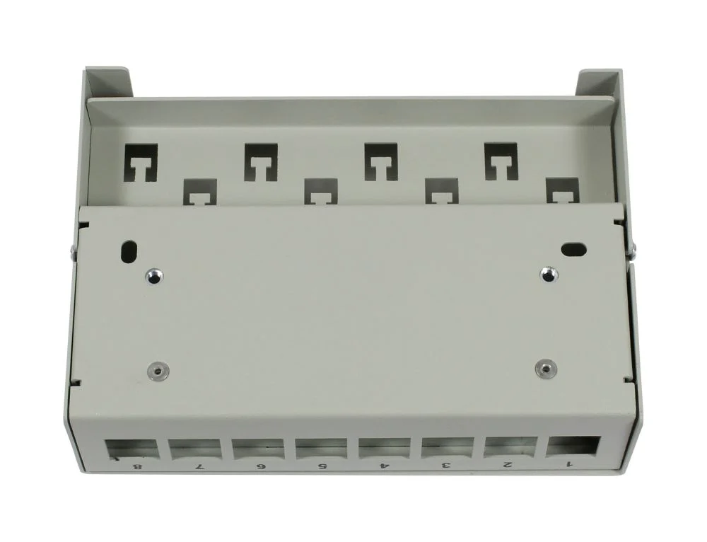 Patch Panel 8xTP, CAT6A, incl.Keystone, Slim-line(20mm), Aufputz Metall, Lichtgrau, Synergy 21,