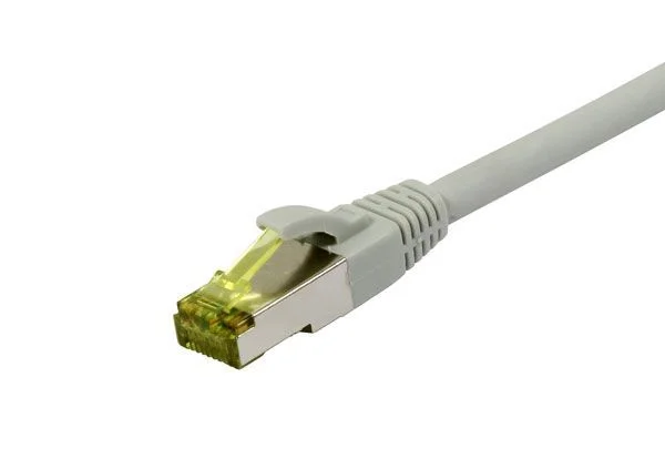 Patchkabel RJ45, CAT6A 500Mhz, 20m, grau, S-STP(S/FTP), TPE/LSZH(Ultraflex), AWG26, mit CAT7 Rohkabel, Synergy 21