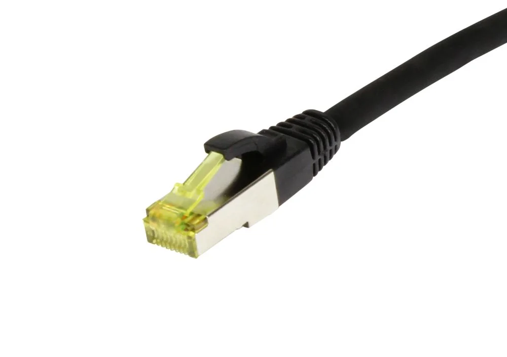 Patchkabel RJ45, CAT6A 500Mhz, 0.15m, schwarz, S-STP(S/FTP), TPE/LSZH(Ultraflex), AWG26, mit CAT7 Rohkabel, Synergy 21