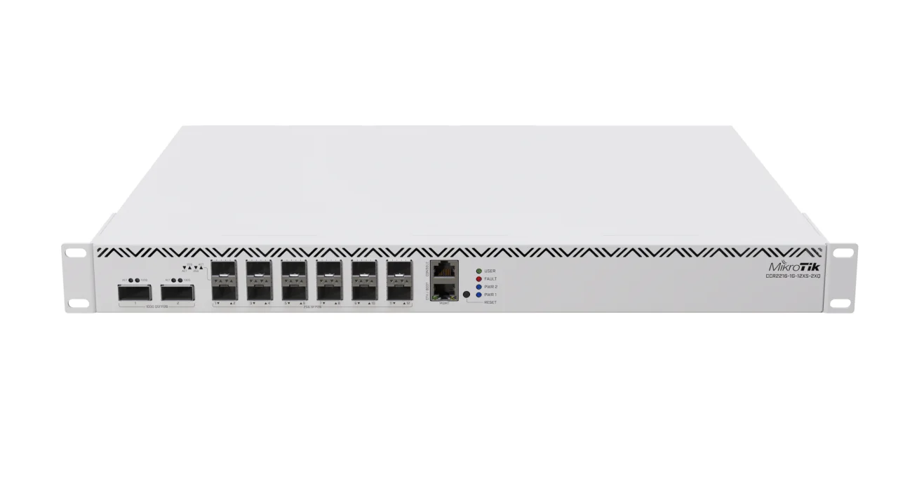 MikroTik Cloud Core Router CCR2216-1G-12XS-2XQ, 2x 100G QSFP, 12x 25G SFP28, 1x Gbit RJ45