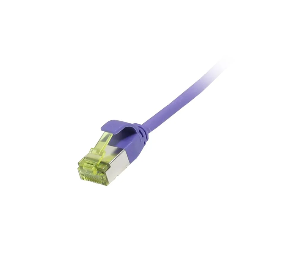 Patchkabel RJ45, CAT6A 500Mhz, 0.15m, lila, U/FTP, slimline rund d=3,8mm, TPE/LSZH(Superflex), AWG32, mit CAT7 Rohkabel, Synergy 21