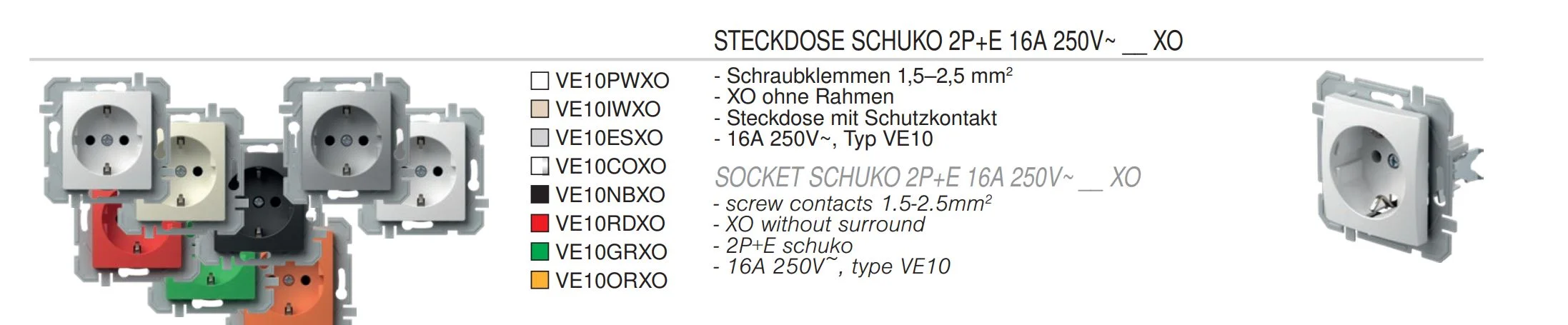 TEM Serie Ekonomik SOCKET Schutzkontakt 2P+E 16A 250V~ NB