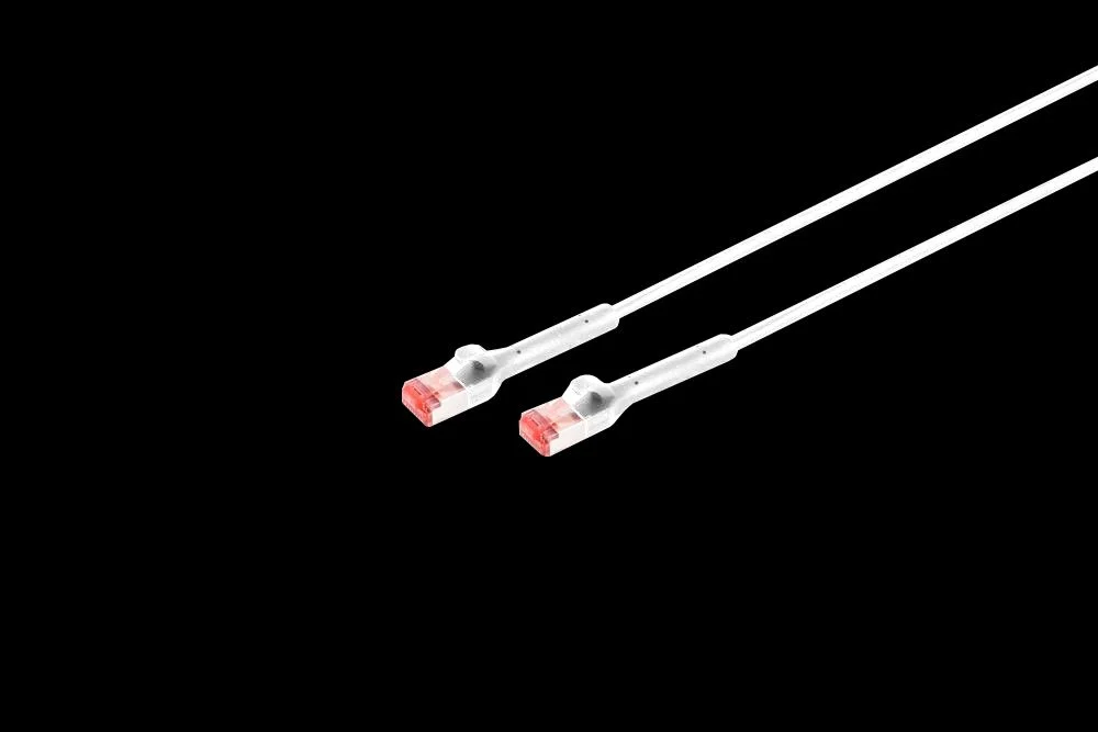 Patchkabel RJ45, CAT6A 500Mhz, 1.0m, weiss U-STP(U/FTP) TPE, biegbare Stecker 90Grade,