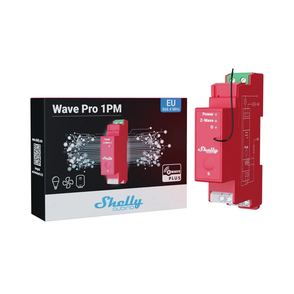 Shelly · Hutschiene · " Wave Pro 1PM" · Relais · max.16 A · 1 Phase · 1x 16A · Messfunktion · Z-Wave