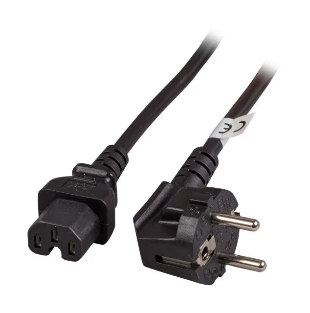 Netzkabel 230V Schutzkontakt CEE7(Stecker)->Warmgeräte IEC-C15(Buchse), 2m, Black