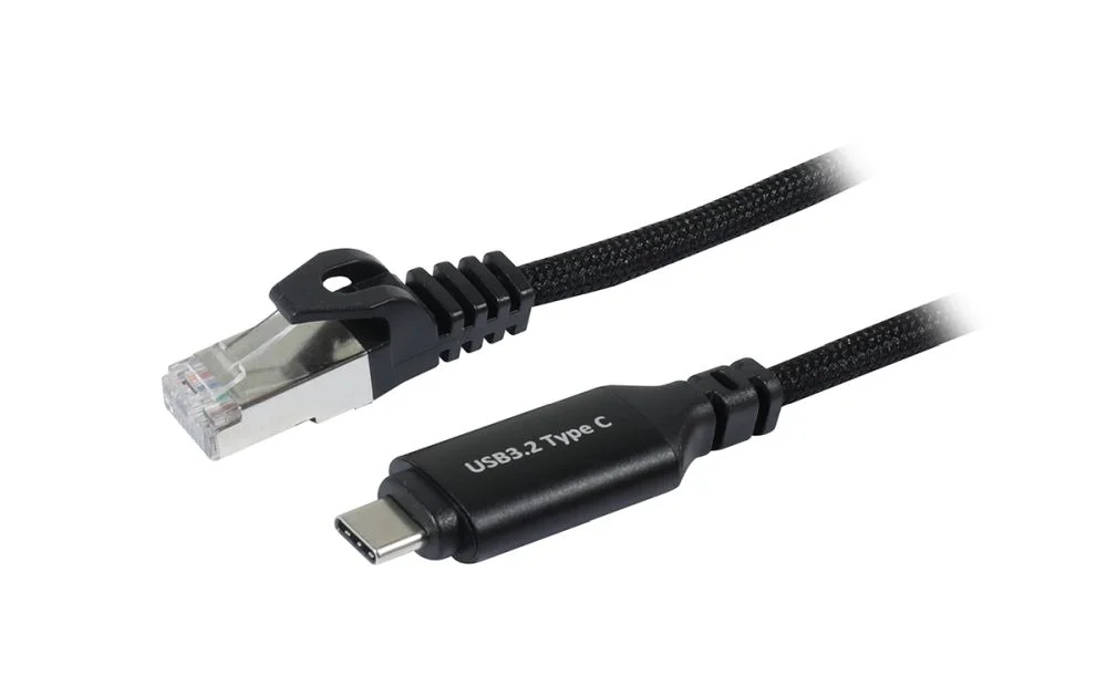 Kabel USB, C(St) => RJ45(St)_Netzwerkkarte, 2,0m, USB3.2 Type-C, schwarz(Textil), Synergy 21,