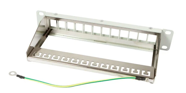 Patch Panel 12xTP, CAT6A, incl.Keystone Short mit Kabelklemme, 10", Lichtgrau, Synergy 21,