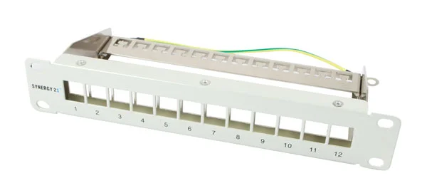 Patch Panel 12xTP, CAT6A, incl.Keystone Slim-line/Komponent getestet, 10", Lichtgrau, Synergy 21,