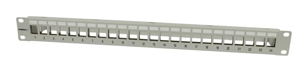 Patch Panel 24xTP, CAT6A, incl.Keystone Slim-line/Komponent getestet, 19", 1HE(t 94mm), Lichtgrau, Synergy 21,