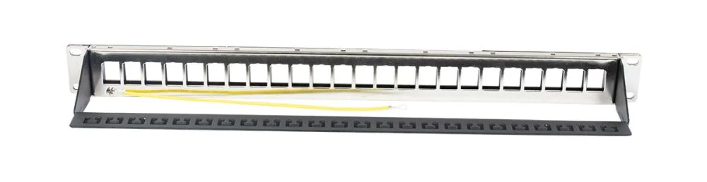 Patch Panel 24xTP, CAT6A, incl.Keystone Slim-line mit Kabelklemme, 19", 1HE(t 94mm), Schwarz, Synergy 21,