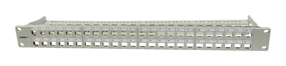 Patch Panel 48xTP, CAT6A, incl.Keystone Short mit Kabelklemme, 19", 1HE(t95mm), Lichtgrau, Synergy 21,