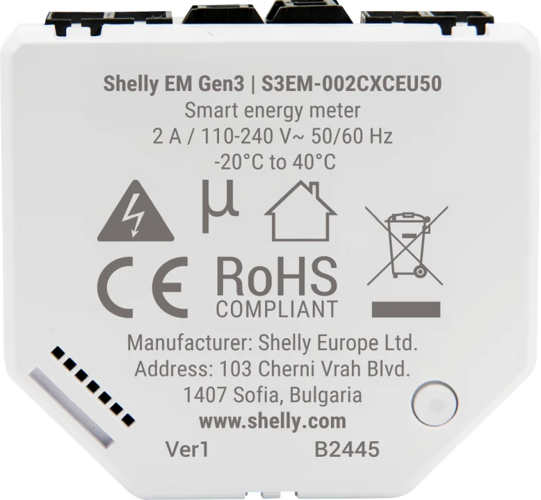 Shelly · Unterputz · " EM Gen3" · inkl. 1x 50A Klemme · Stromzähler · Messfunktion · WLAN