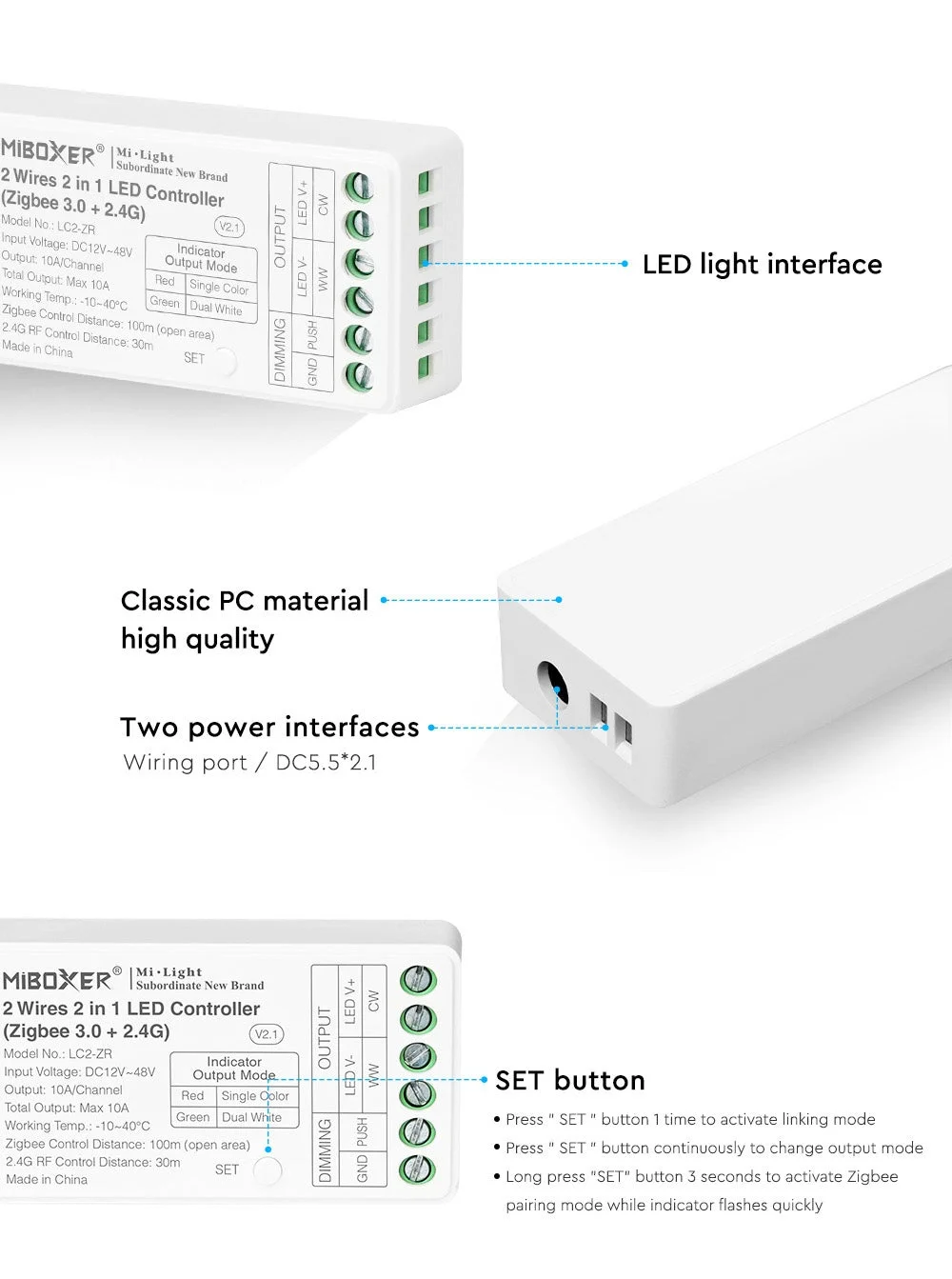 Synergy 21 LED Controller CCT(dual white) (2 wires) Zigbee *Milight/Miboxer*