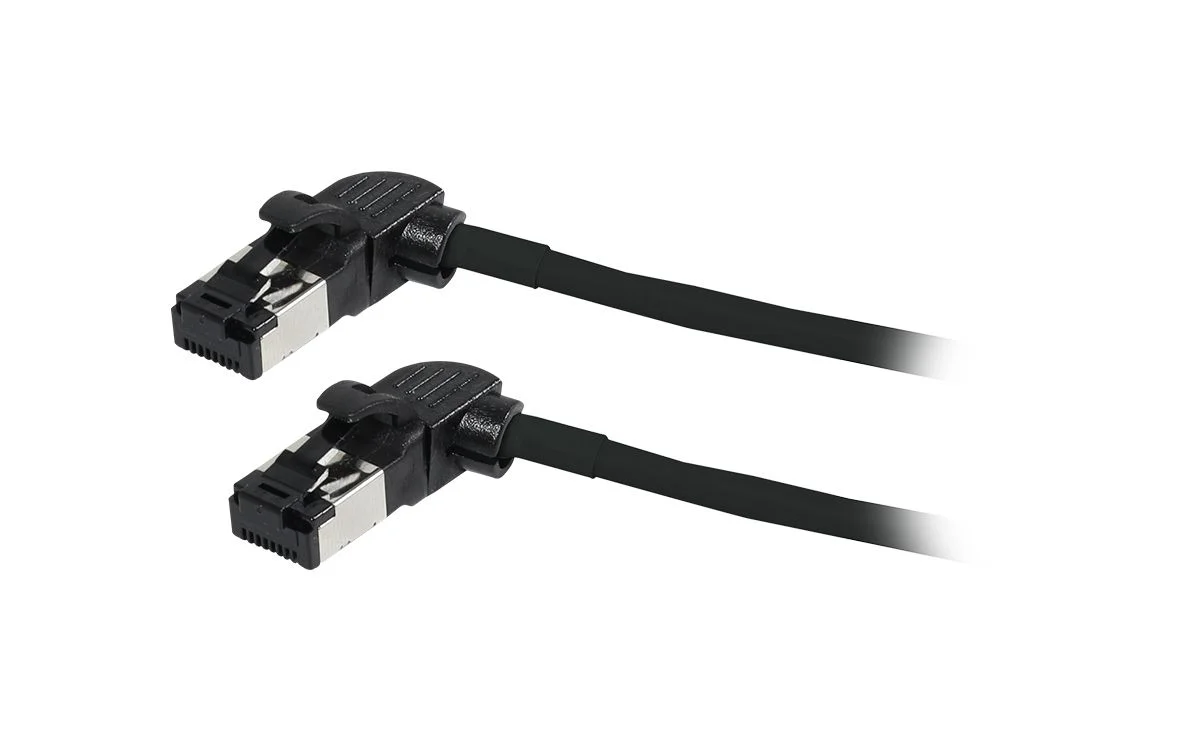 Patchkabel RJ45, CAT6A 500Mhz, 0.25m, schwarz, S/FTP, slimline rund d=4,5mm, TPE/LSZH(Superflex), AWG28, mit CAT7 Rohk., drehbarer Stecker, Synergy21