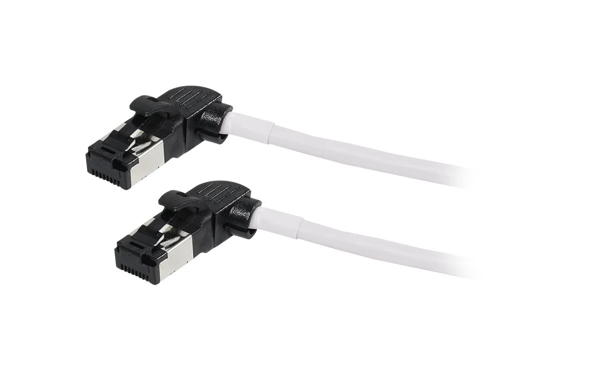 Patchkabel RJ45, CAT6A 500Mhz, 0.5m, weiss, S/FTP, slimline rund d=4,5mm, TPE/LSZH(Superflex), AWG28, mit CAT7 Rohk., drehbarer Stecker, Synergy21