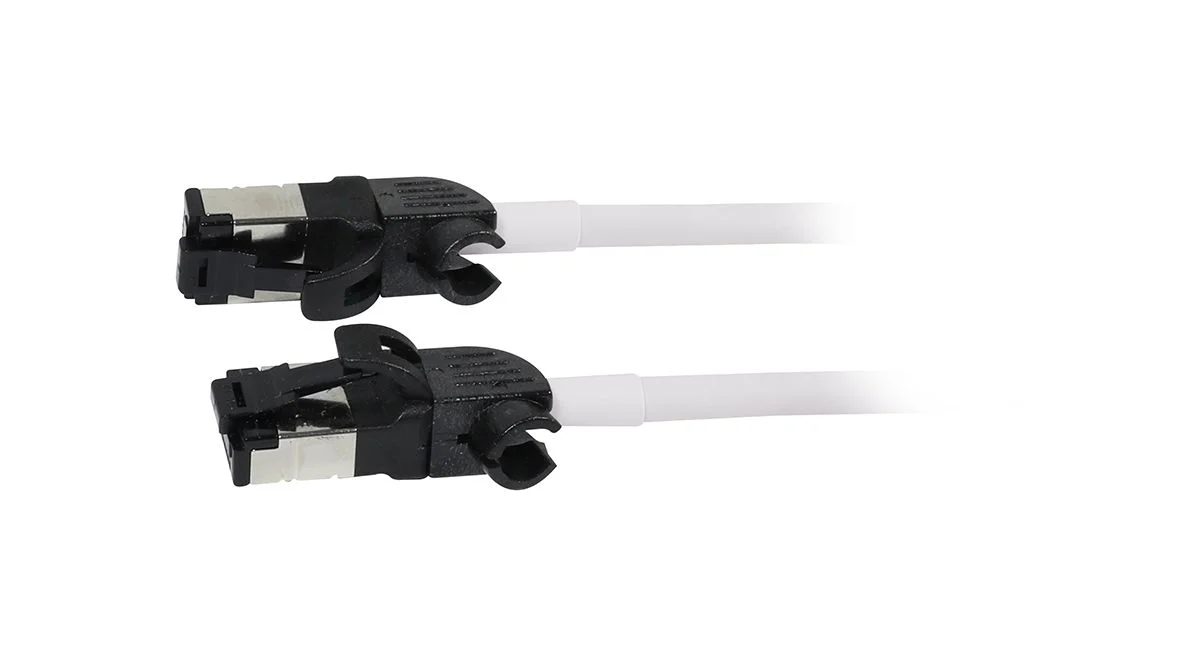 Patchkabel RJ45, CAT6A 500Mhz, 2m, weiss, S/FTP, slimline rund d=4,5mm, TPE/LSZH(Superflex), AWG28, mit CAT7 Rohk., drehbarer Stecker, Synergy21