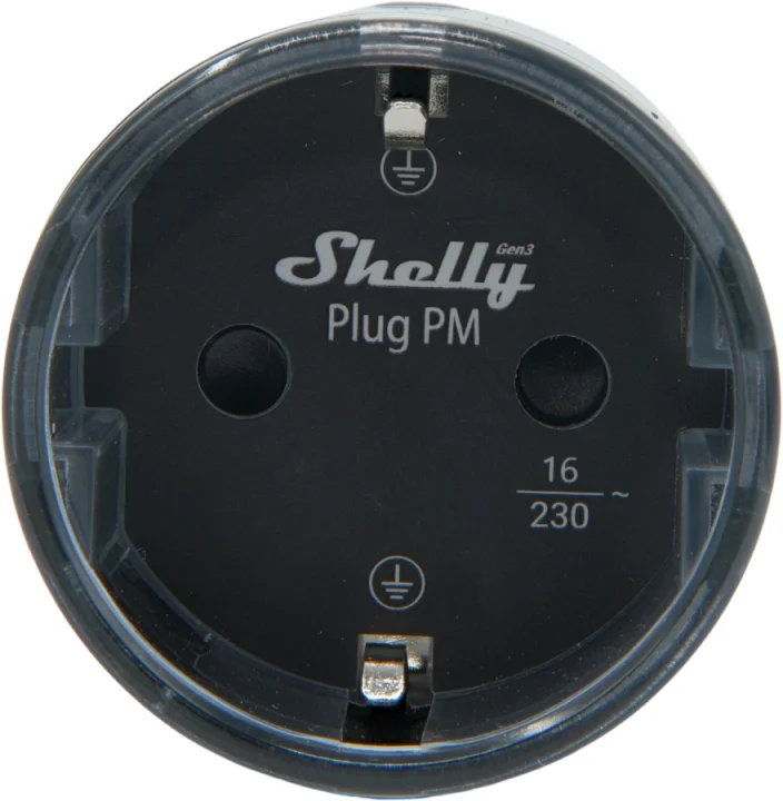 Shelly · Plug & Play " Plug PM Gen3 Black" · Smarter Energiezähler · Messfunktion · WLAN · BT · schwarz