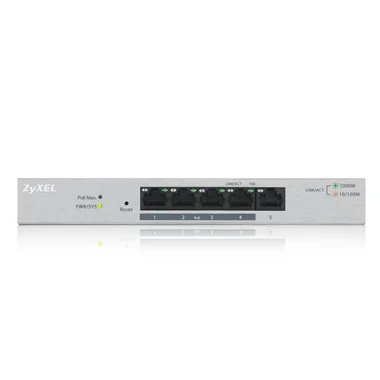 Zyxel Switch smart managed Layer2 5 Port • 5x 1 GbE • PoE Budget 60 Watt • 4x PoE at • Desktop • Lüfterlos • GS1200-5HPV3
