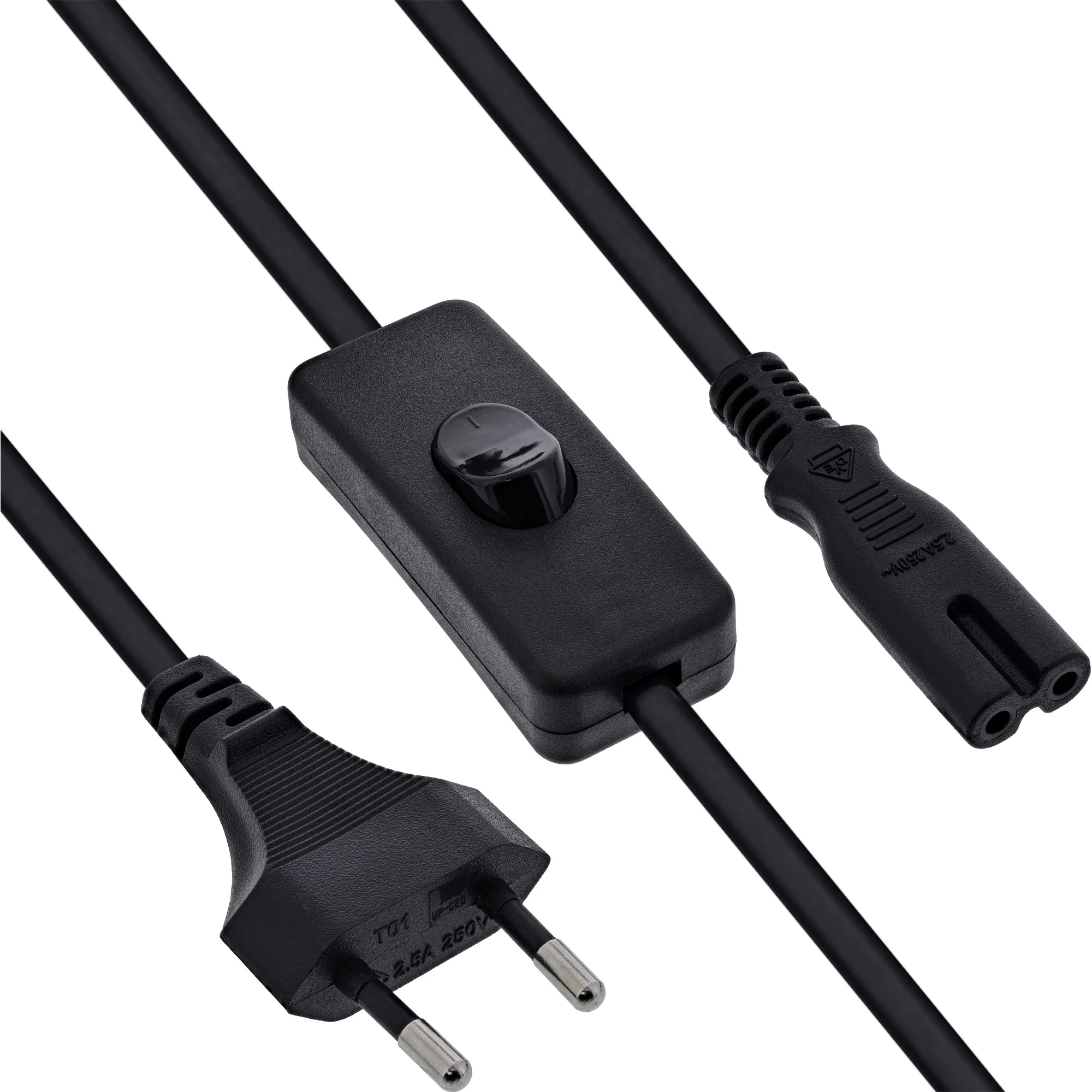 InLine® Euro Netzkabel mit Schalter, CEE7/16 zu IEC-C7, schwarz, 5m