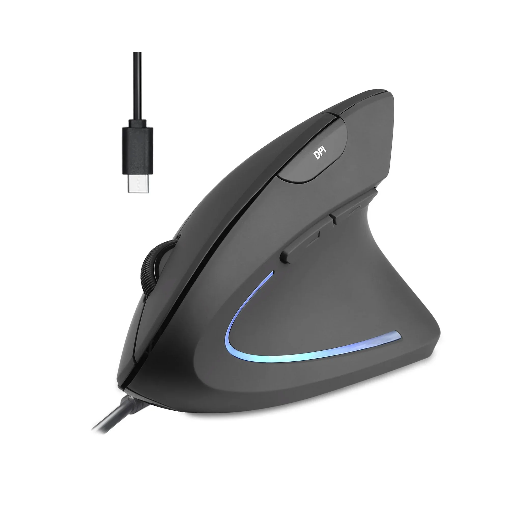 Perixx PERIMICE-513 C Vertikale Ergonomie-Maus, USB-C, schwarz, Rechtshänder