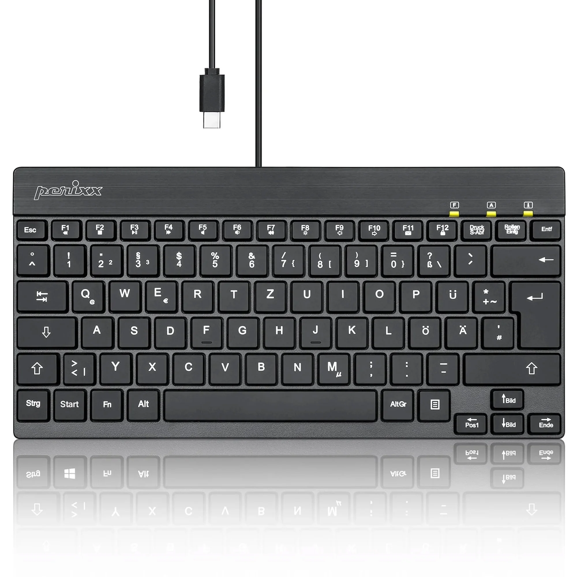 Perixx PERIBOARD-426C DE, kabelgebundene USB-C Mini Tastatur mit flachen Tasten
