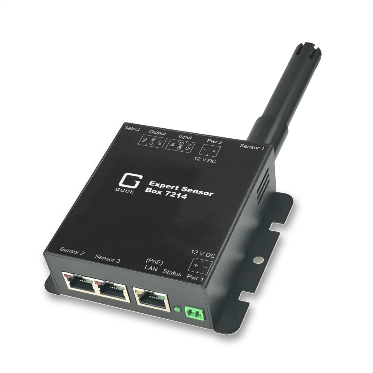 GUDE 721412 Expert LAN-Sensor für Temperatur, Luftfeuchte und I/O-Monitoring, PoE