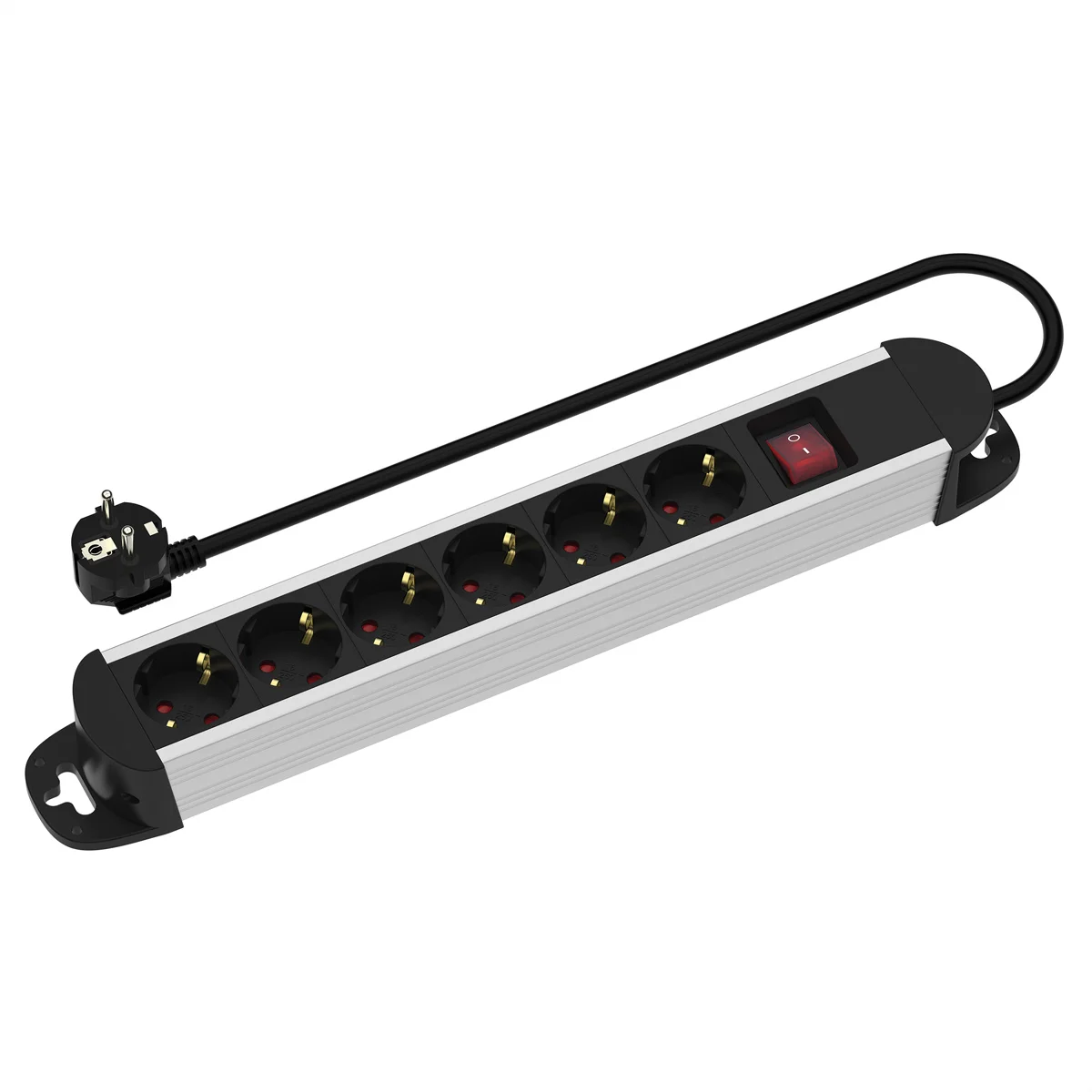 ROLINE 6-fach Steckdosenleiste, mit Ein-/Aus-Schalter, Aluminiumgehäuse, schwarz / silber, 3 m